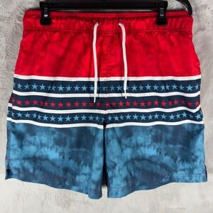 George Men Red Blue Star Tie Dye Swim Trunks Size M 32 34 Drawstring
